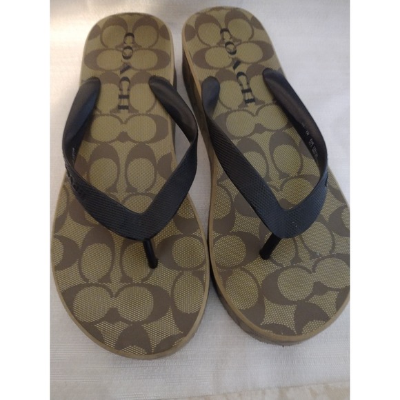 Coach Brown Lynn Signature Flip Flops–Women's Size 10B Platform Slip-On Sandals - Picture 4 of 5